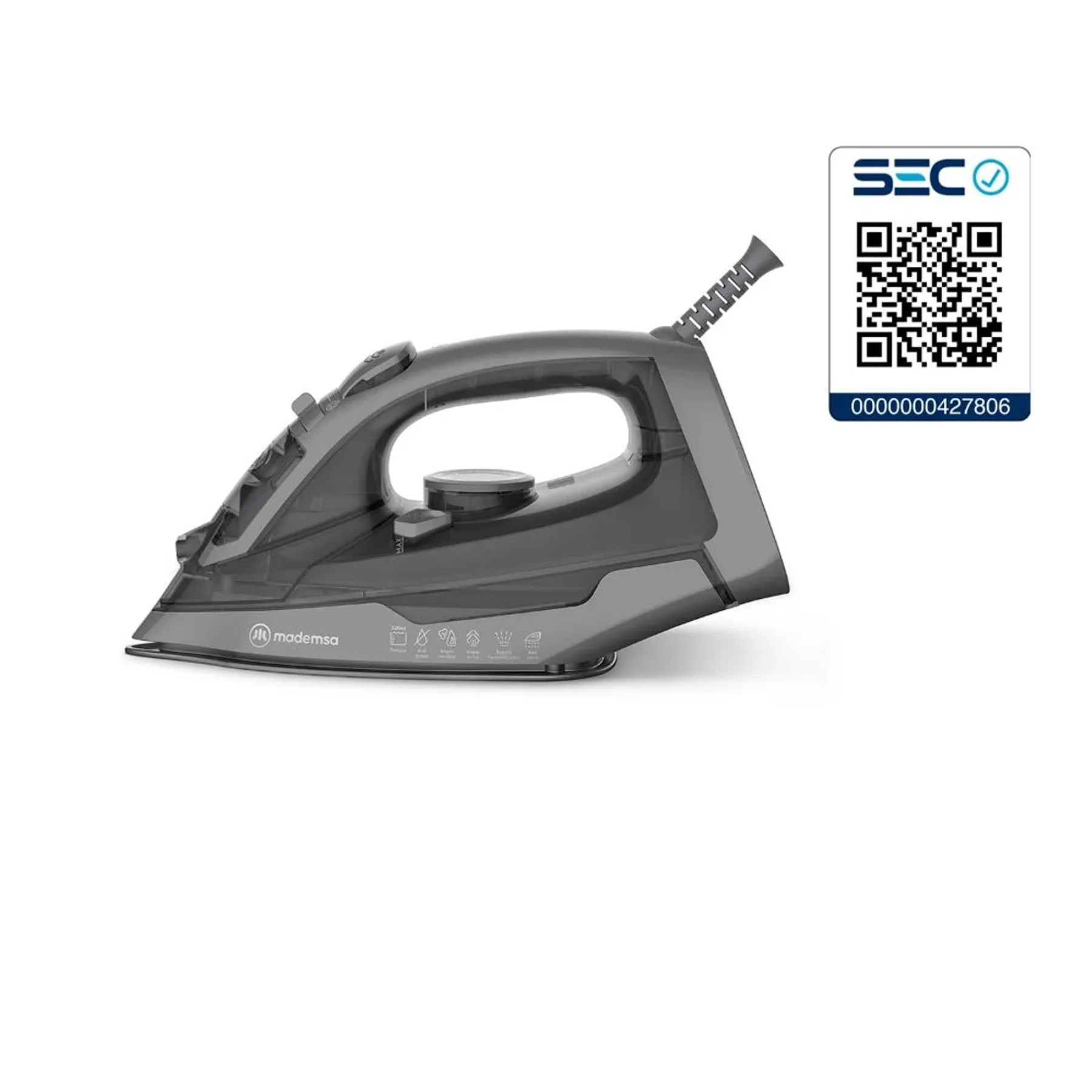 PLANCHA A VAPOR MADEMSA CON BASE DE CERÁMICA Y SISTEMA ANTISARRO MIR30 GRIS