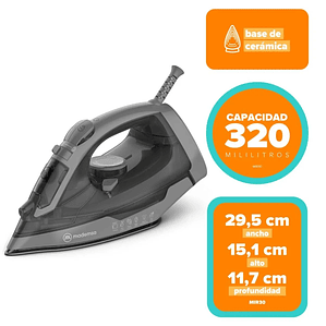 PLANCHA A VAPOR MADEMSA CON BASE DE CERÁMICA Y SISTEMA ANTISARRO MIR30 GRIS