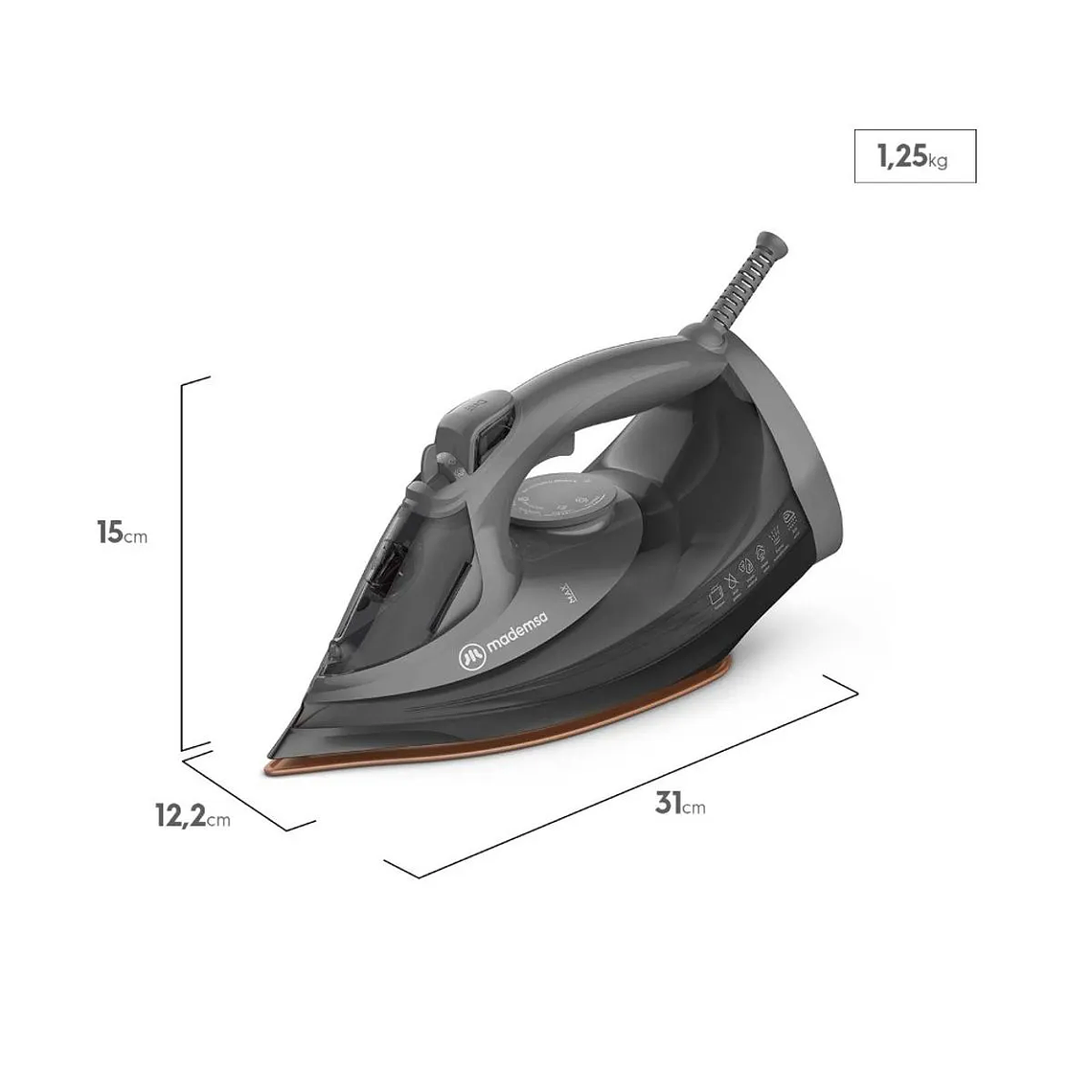 PLANCHA A VAPOR MADEMSA CON BASE DE CERÁMICA Y APAGADO AUTOMÁTICO MIR40 GRIS 5