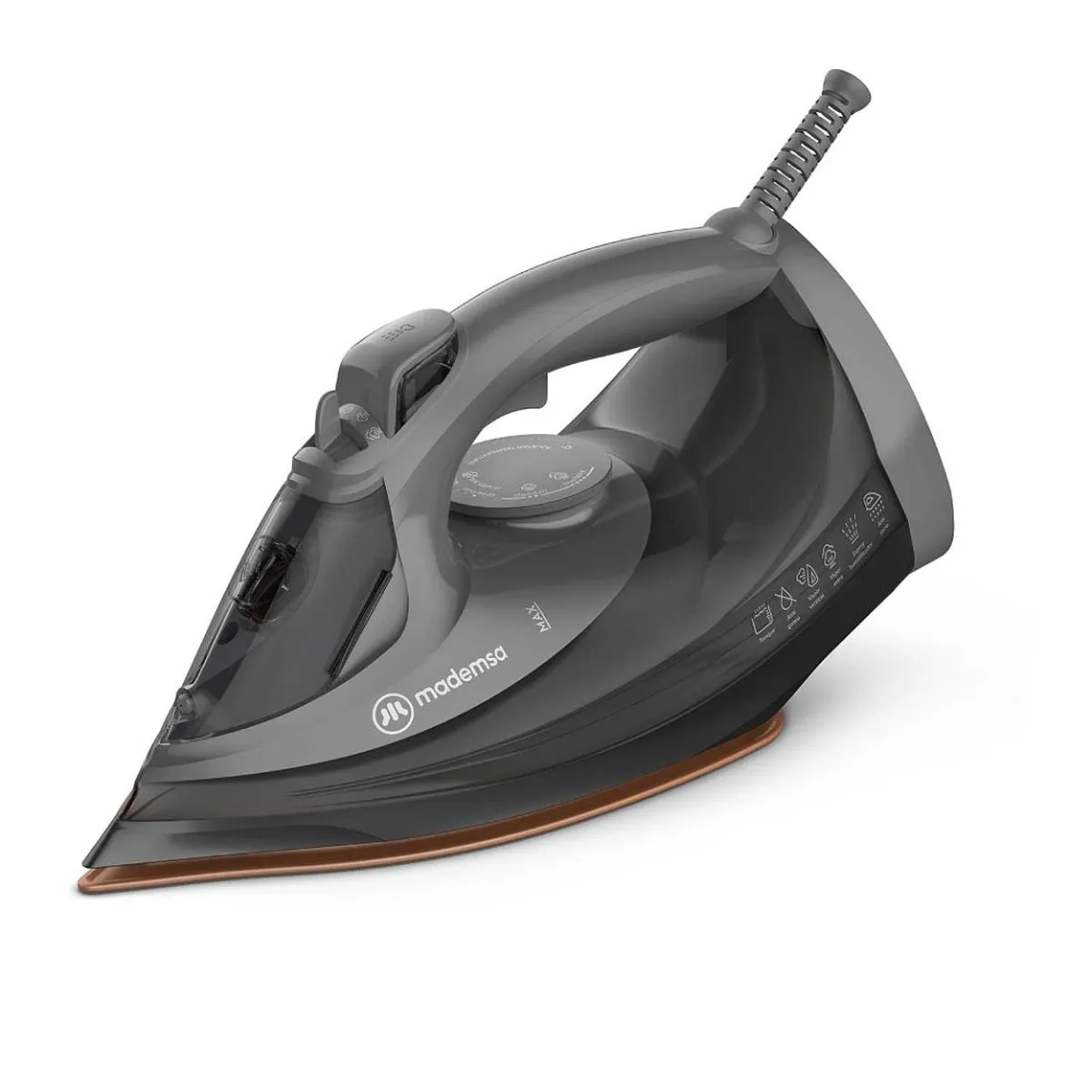 PLANCHA A VAPOR MADEMSA CON BASE DE CERÁMICA Y APAGADO AUTOMÁTICO MIR40 GRIS 6