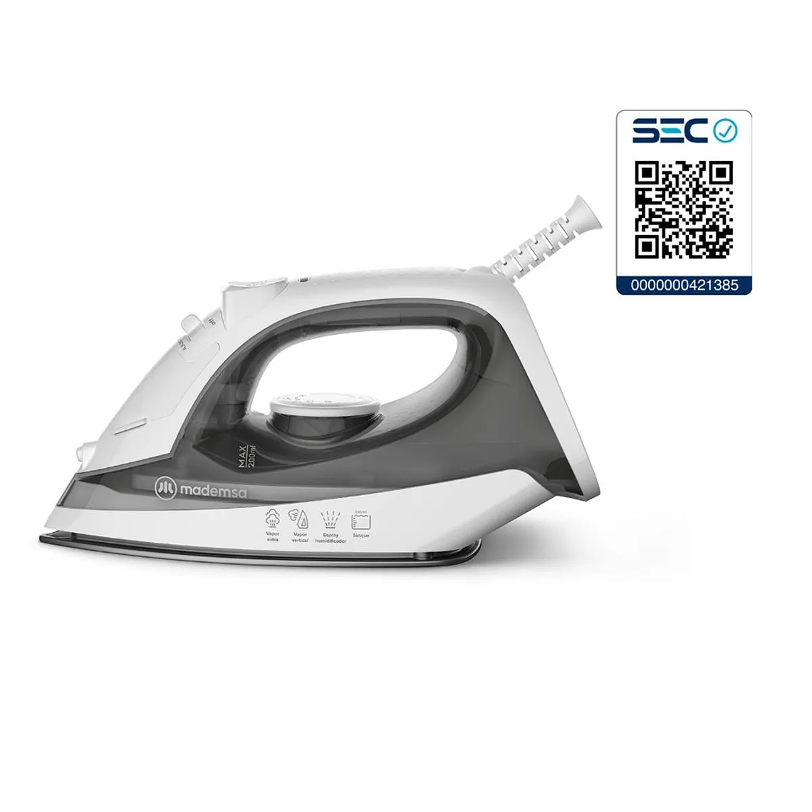 PLANCHA A VAPOR MADEMSA CON BASE ANTIADHERENTE Y VAPOR VERTICAL MIR10 BLANCA 8