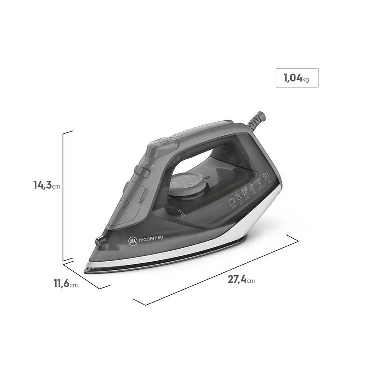 PLANCHA A VAPOR MADEMSA CON BASE DE CERÁMICA Y VAPOR VERTICAL MIR20 GRIS 3