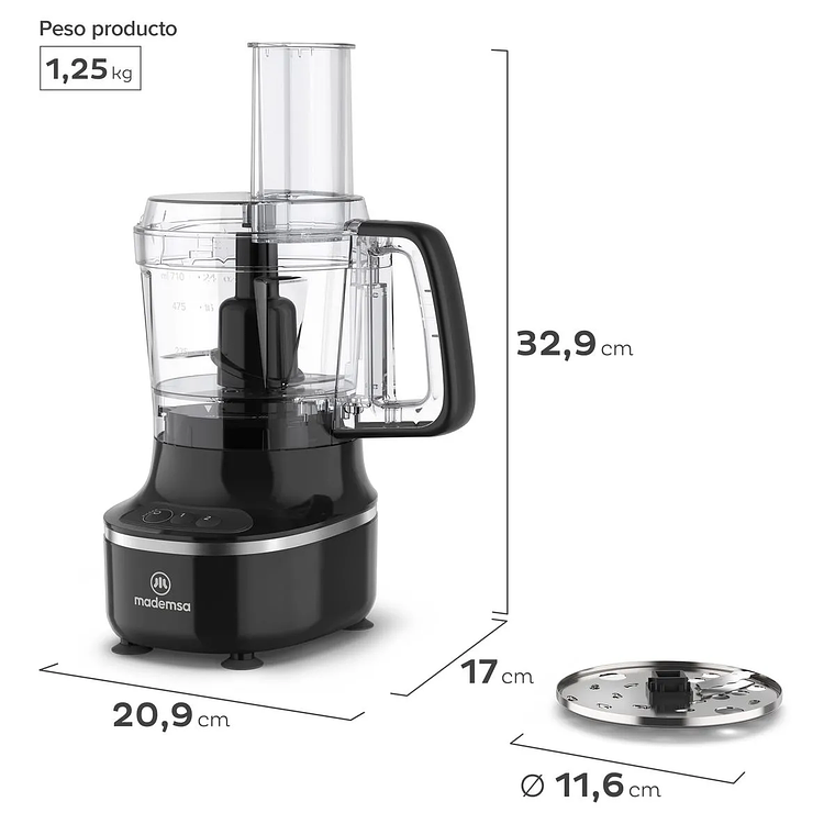 PROCESADOR DE ALIMENTOS MADEMSA MULTIFUNCIONAL 3 EN 1 300W MFP500 NEGRO 3