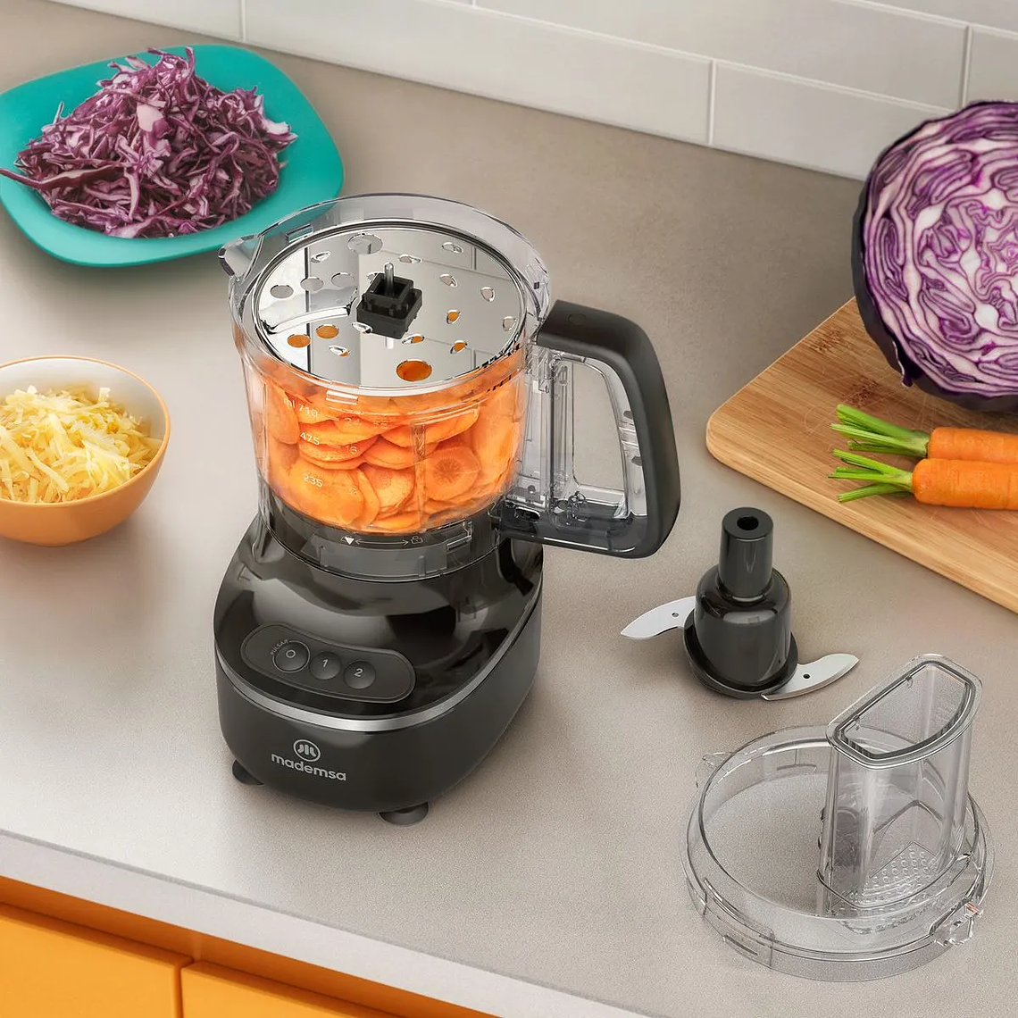 PROCESADOR DE ALIMENTOS MADEMSA MULTIFUNCIONAL 3 EN 1 300W MFP500 NEGRO 9