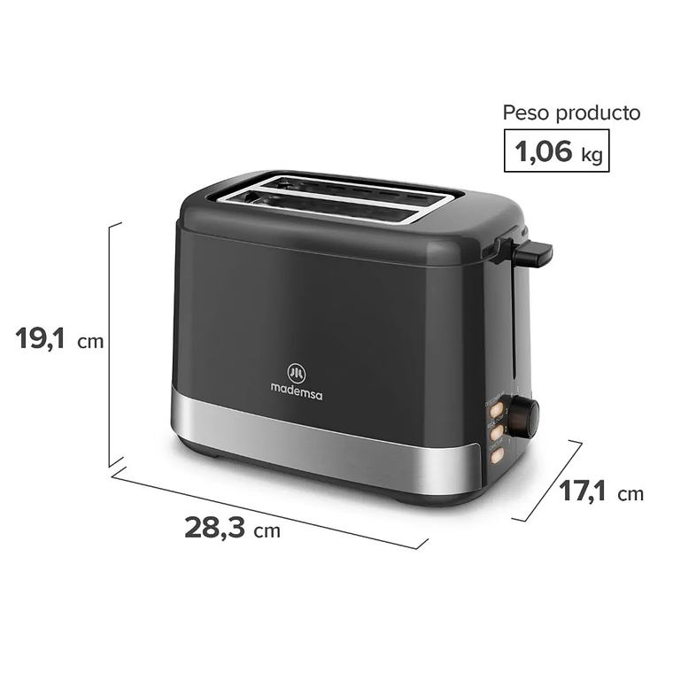 TOSTADOR MADEMSA CON 8 NIVELES DE TOSTADO Y 3 FUNCIONES 800W MTS10 NEGRO 3