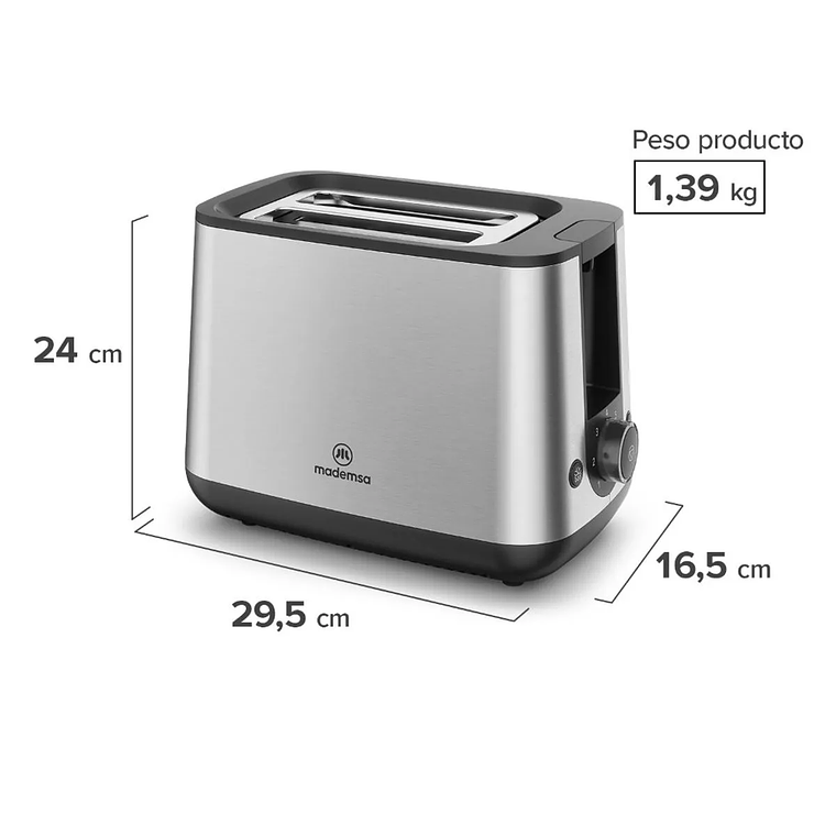 TOSTADOR MADEMSA CON 7 NIVELES DE TOSTADO Y 3 FUNCIONES 730W MTS25 ACERO INOXIDABLE 3