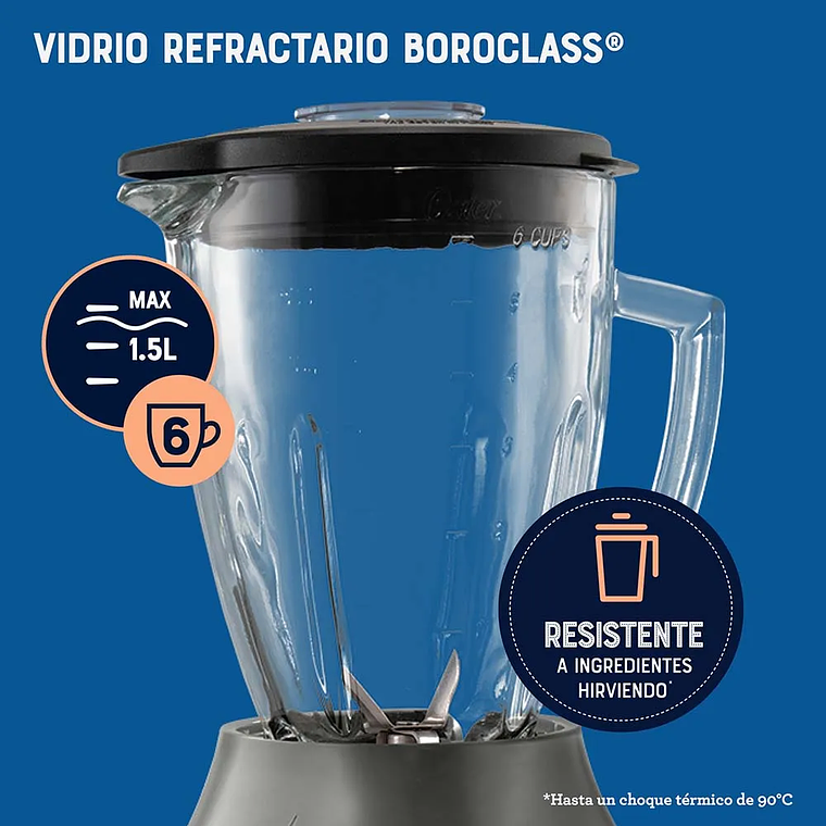 LICUADORA OSTER CON VASO DE VIDRIO Y 6 VELOCIDADES MÁS PULSO BLSTPEG-GPB 7