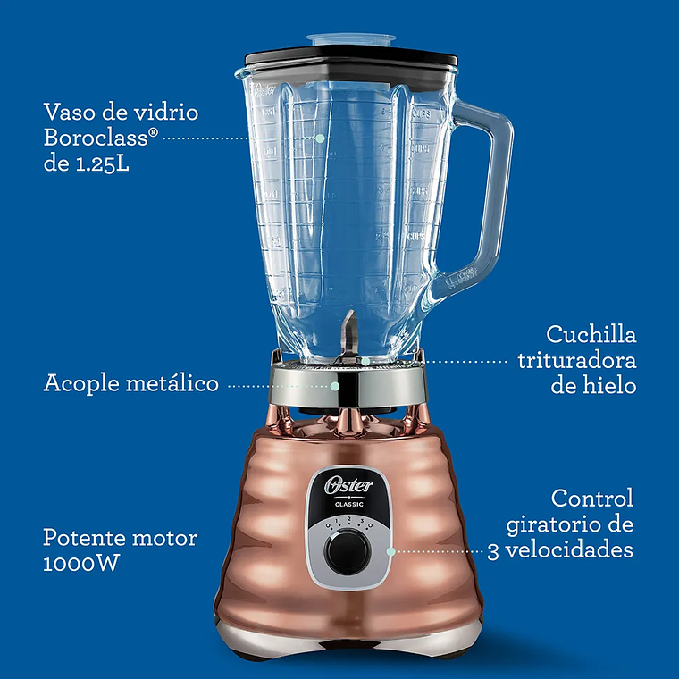 LICUADORA CLÁSICA OSTER COBRE CON PERILLA ERGONÓMICA DE 3 VELOCIDADES BLST4128 3