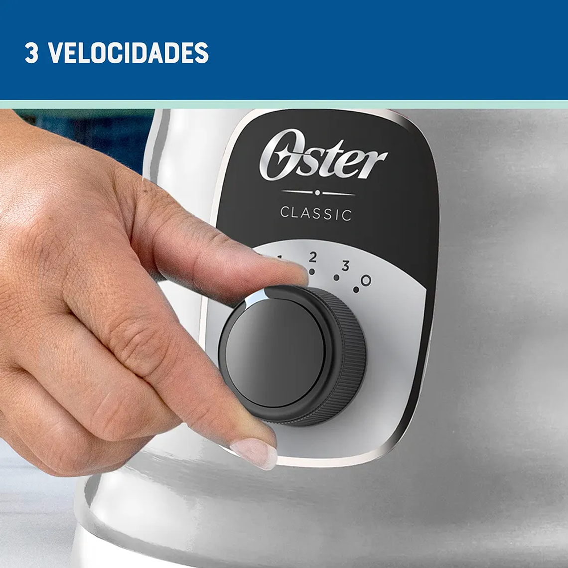 LICUADORA CLÁSICA OSTER CROMO CON PERILLA ERGONÓMICA DE 3 VELOCIDADES BLST4655 9