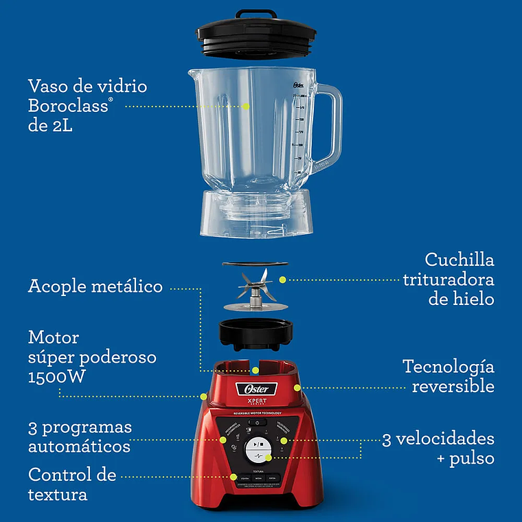 LICUADORA OSTER XPERT SERIES ROJA CON CONTROL DE TEXTURA Y UN BLEND N GO BLST3BRPG 11