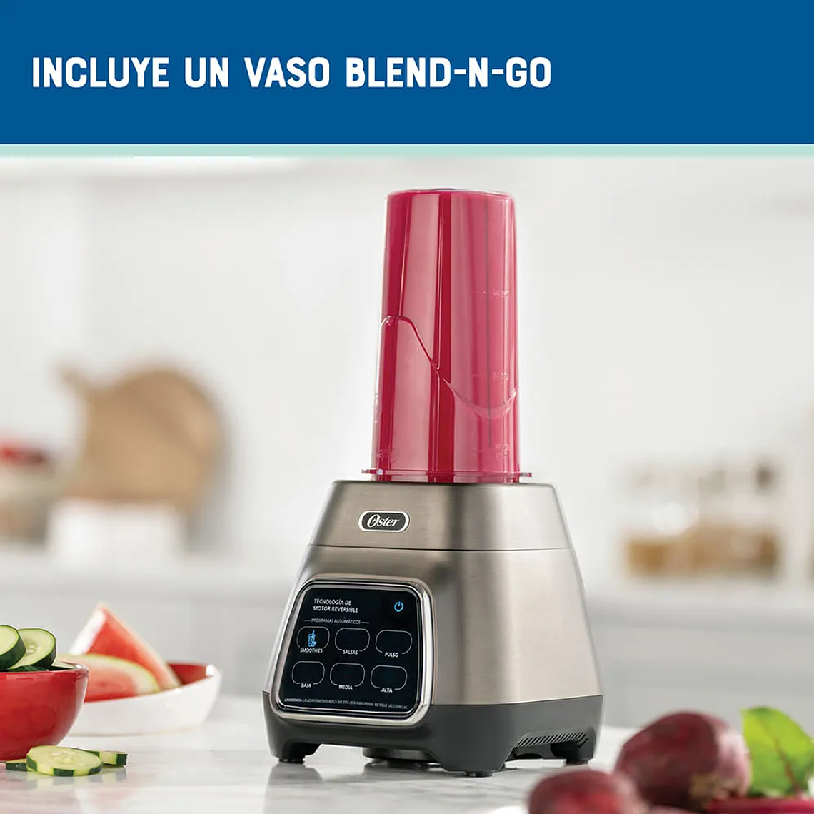 LICUADORA OSTER PROGRAMAS AUTOMÁTICOS CON TECNOLOGÍA REVERSIBLE, PANTALLA TÁCTIL Y VASO BLEND-N-GO BLSTPYG1312XBG 10