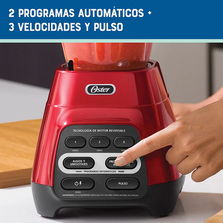 LICUADORA OSTER ROJA CON PROGRAMAS AUTOMÁTICOS, TECNOLOGÍA REVERSIBLE Y VASO BLEND-N-GO BLSTPYG1310RBG 6