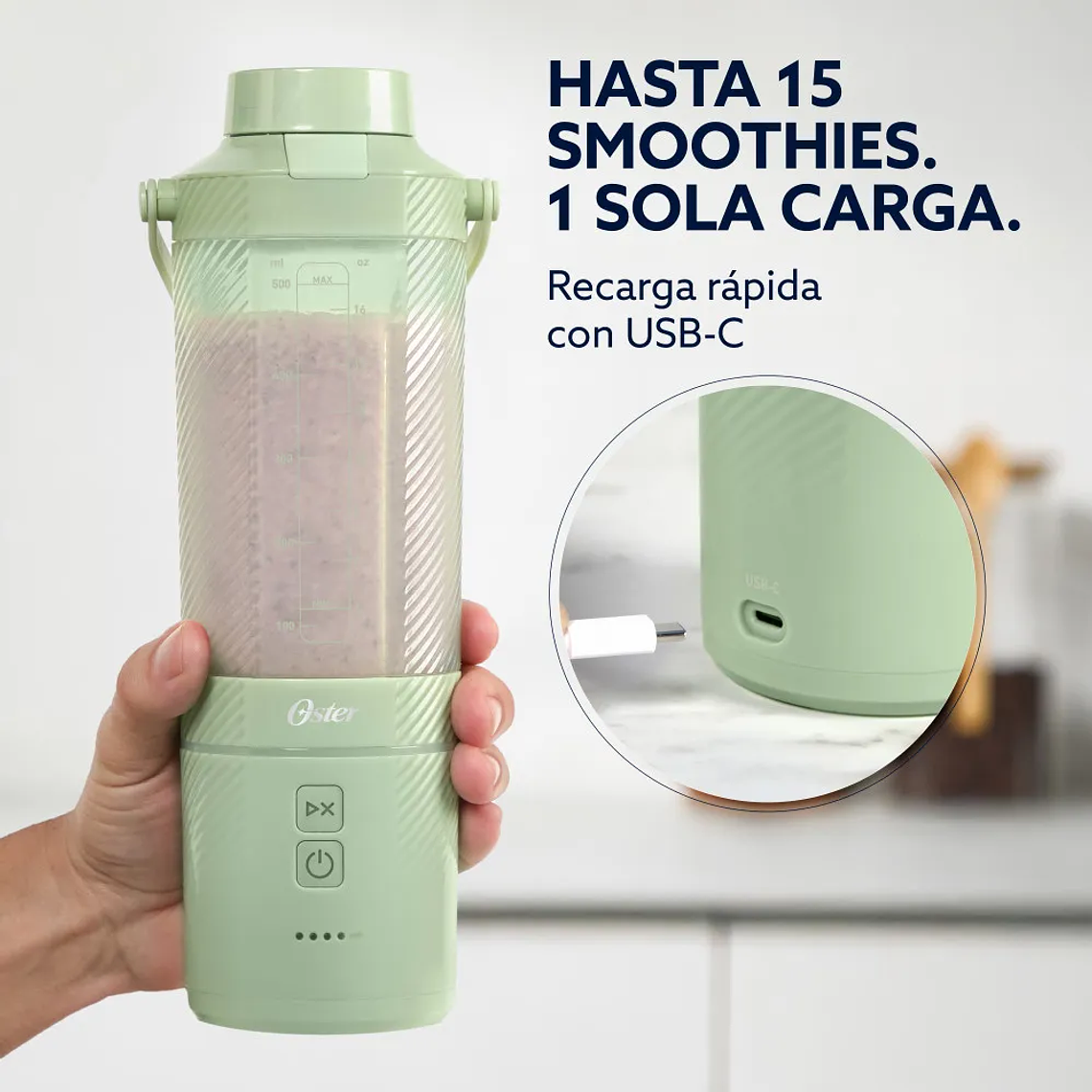 LICUADORA PORTÁTIL OSTER, GOMAX, 590 ML DE CAPACIDAD, PARA SMOOTHIES, VERDE, BLSTGFP-M20-000 3