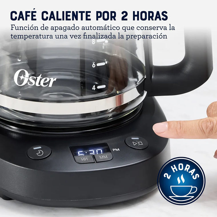 CAFETERA OSTER, PROGRAMABLE, DE 12 TAZAS DE CAPACIDAD, CON FILTRO REUTILIZABLE, JARRA CON MEDIDAS, COLOR NEGRO, BVSTDCP121B 8
