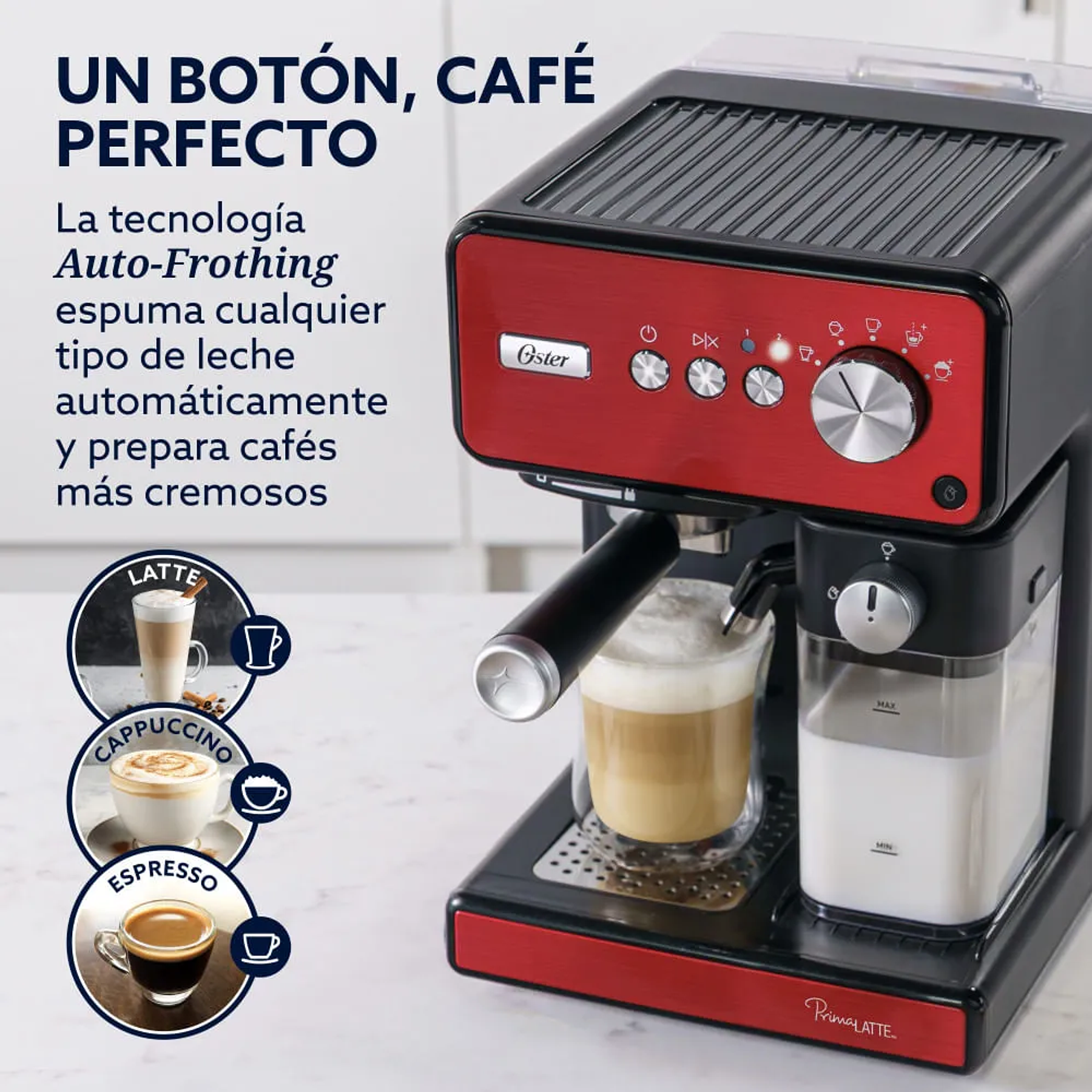 OSTER CAFETERA AUTOMÁTICA DE ESPRESSO, PRIMALATTE, ACERO INOXIDABLE, BVSTEM6604R