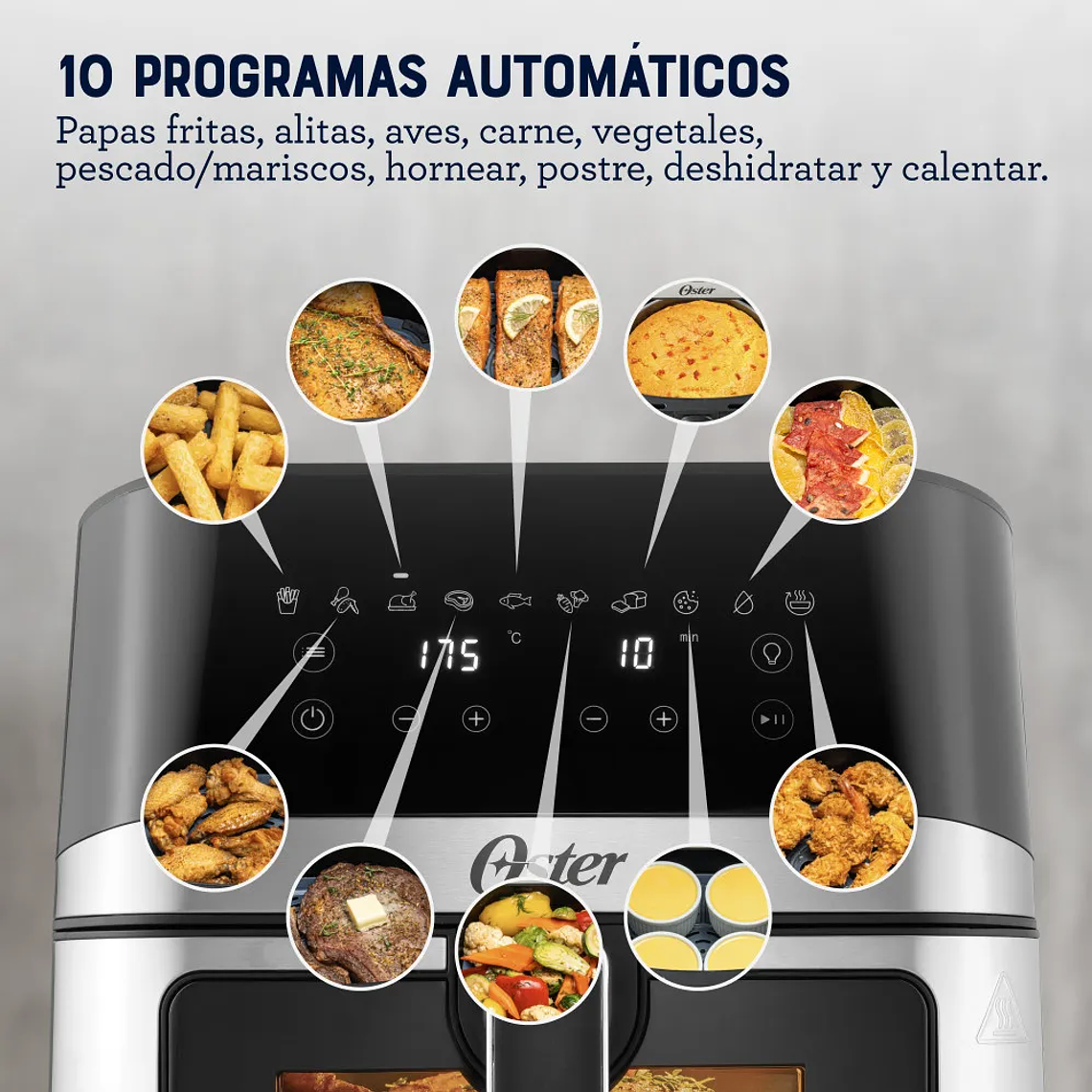 OSTER FREIDORA DE AIRE DIGITAL, RECUBRIMIENTO OSTER DIAMONDFORCE, 7.5L DE CAPACIDAD, 10 PROGRAMAS AUTOMÁTICOS, CKSTAF75WDSSDF 9