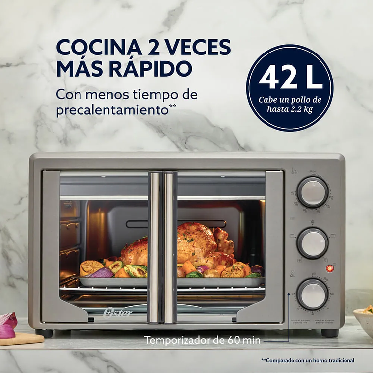 HORNO CON FREIDORA DE AIRE OSTER DE 42 LITROS, PUERTAS FRANCESAS, TSSTTV42FDMAFNS 7