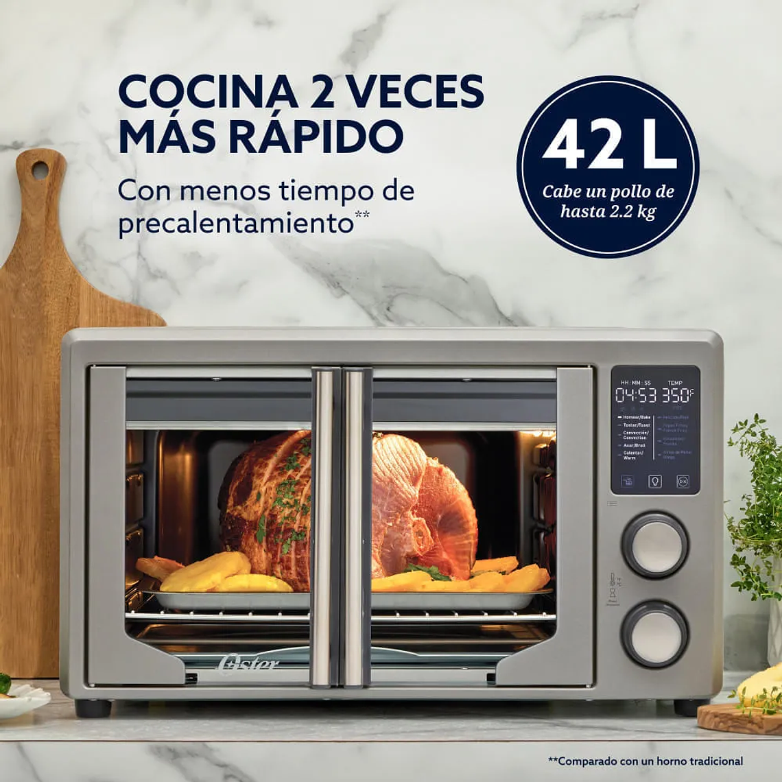 HORNO CON FREIDORA DE AIRE DIGITAL OSTER DE 42 LITROS, PUERTAS FRANCESAS, TSSTTV42FDDAFNS 5