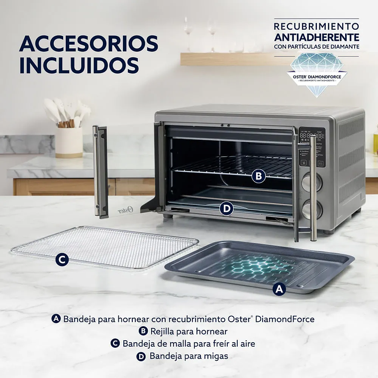 HORNO CON FREIDORA DE AIRE DIGITAL OSTER DE 42 LITROS, PUERTAS FRANCESAS, TSSTTV42FDDAFNS 8