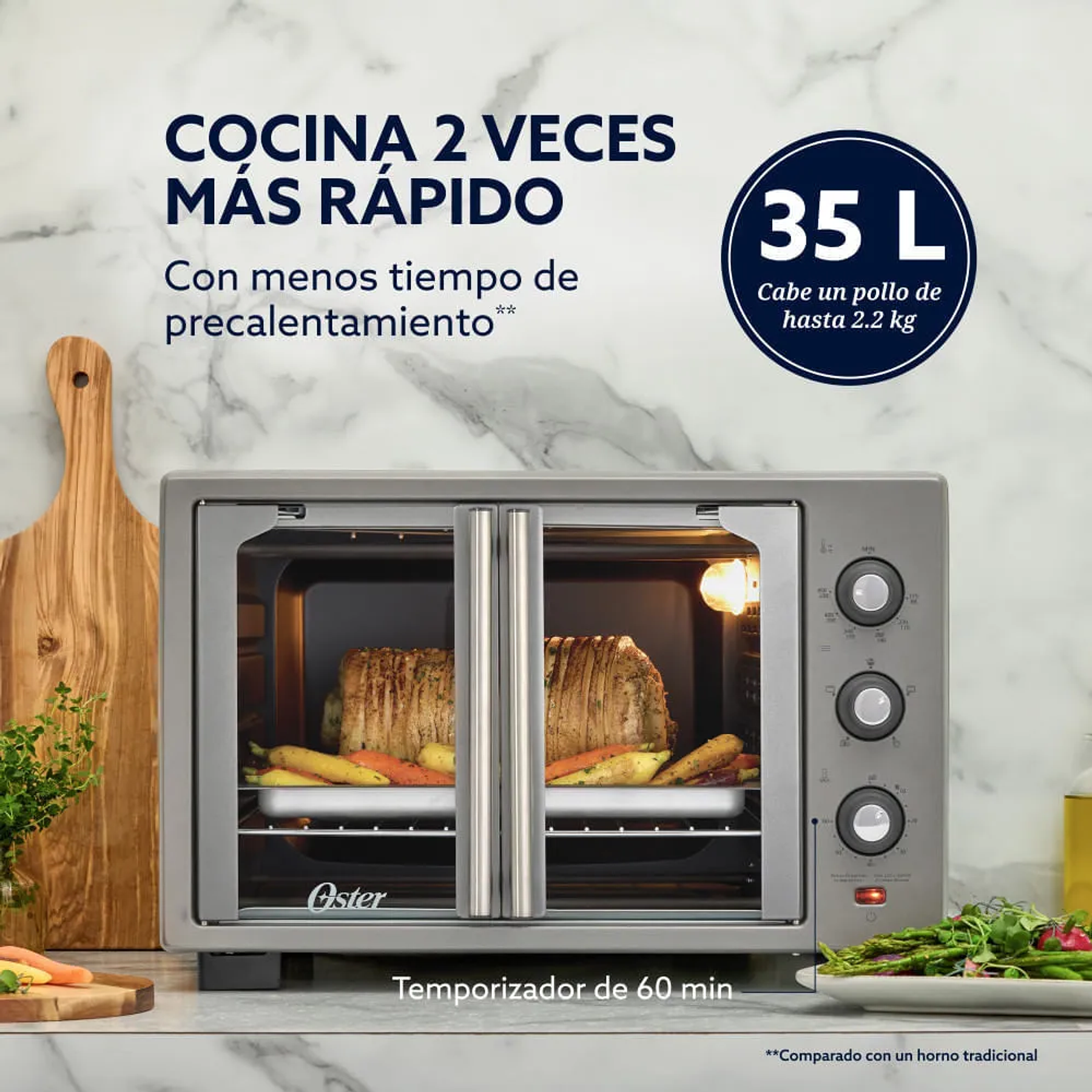 HORNO CON FREIDORA DE AIRE OSTER DE 35 LITROS, PUERTAS FRANCESAS, TSSTTV35FDMAFNS