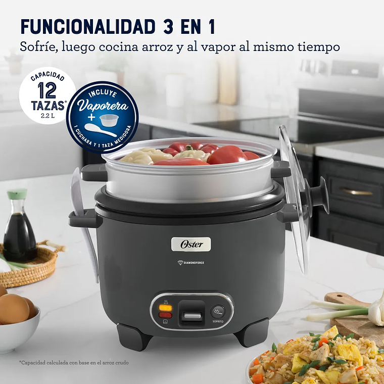 ARROCERA, 3 EN 1, 12 TAZAS DE CAPACIDAD, CON FUNCIÓN DE SOFRITO, VAPORERA, RECUBRIMIENTO ANTIADHERENTE OSTER DIAMONDFORCE, CKSTRC12DFSKE 5
