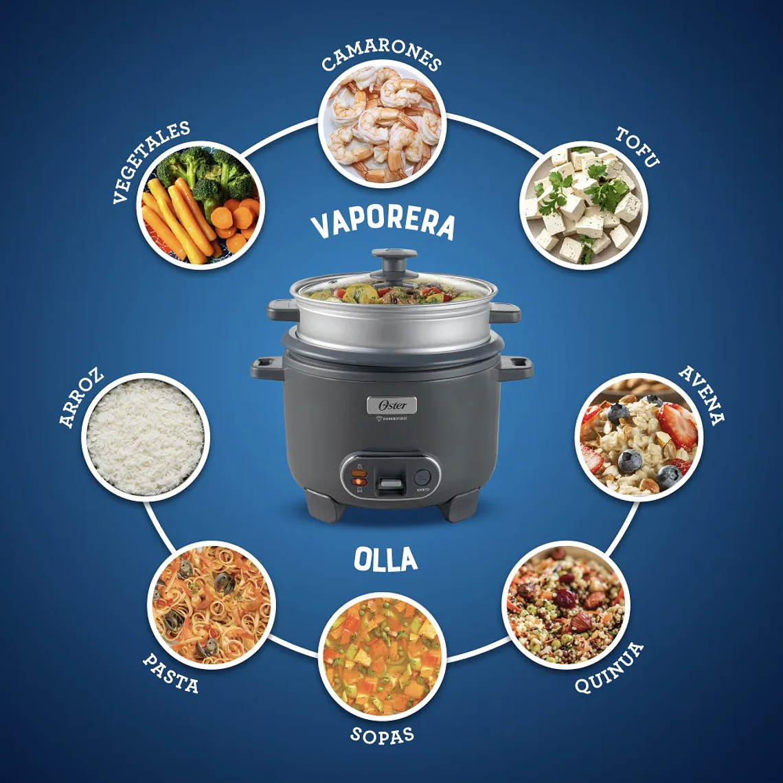 ARROCERA, 3 EN 1, 10 TAZAS DE CAPACIDAD, CON FUNCIÓN DE SOFRITO, VAPORERA, RECUBRIMIENTO ANTIADHERENTE OSTER DIAMONDFORCE, CKSTRC10DFSKE 12