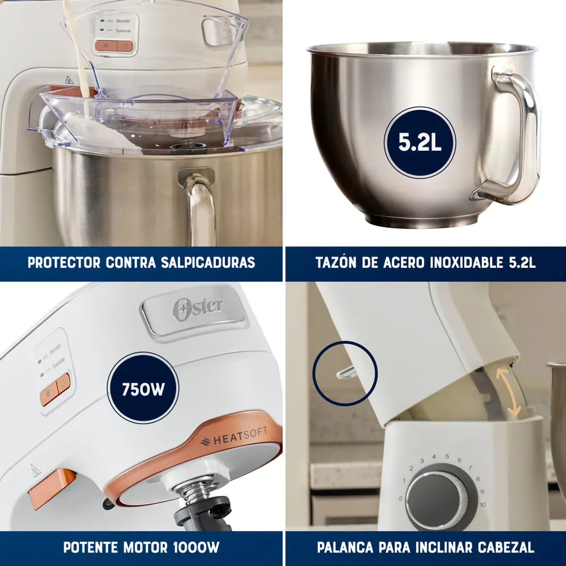 BATIDORA PLANETARIA OSTER CON TECNOLOGÍA HEATSOFT FPSTSMPL4W