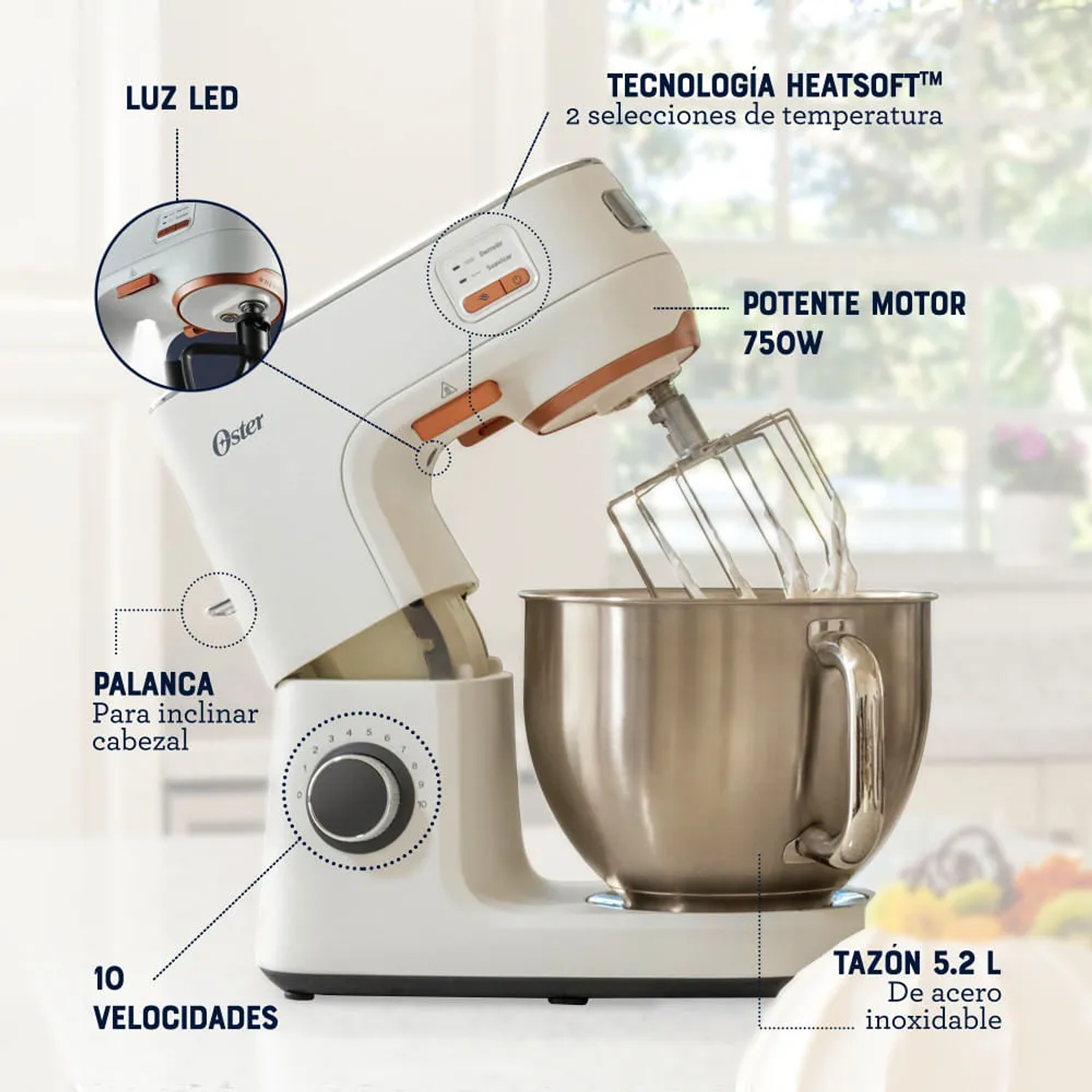 BATIDORA PLANETARIA OSTER CON TECNOLOGÍA HEATSOFT FPSTSMPL4W