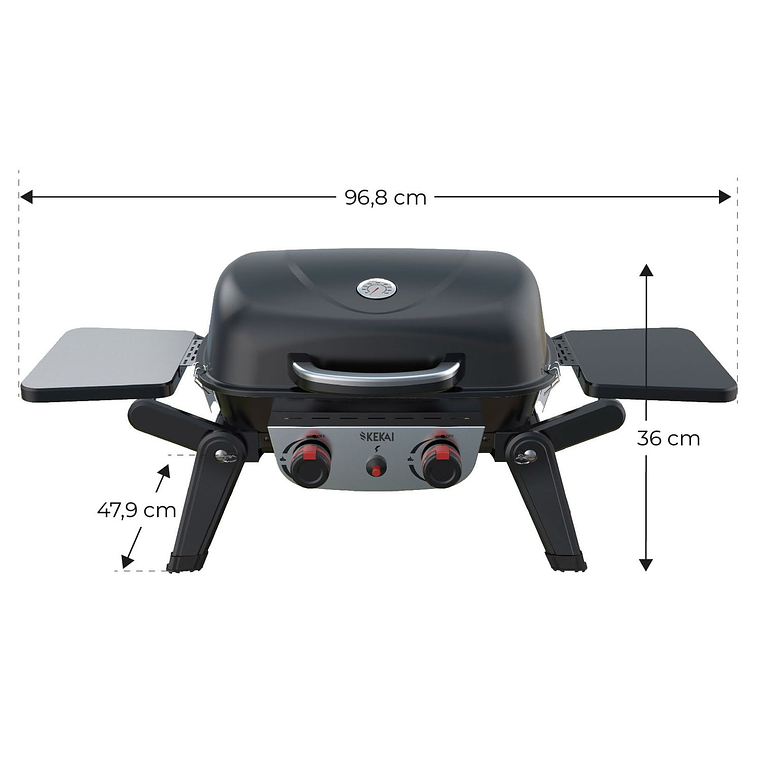 Parrilla a Gas de Sobremesa Portátil Kekai Erie 5kW + Kit Carro Plegable Travel Black Edition 2