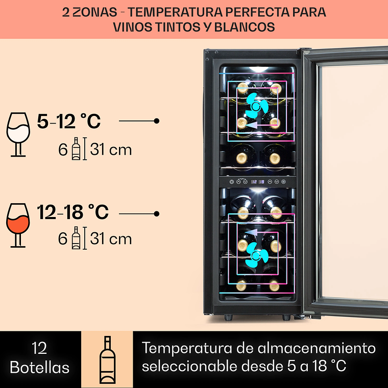 Shiraz 28,5cm 12 Botellas Vinoteca 2 Zonas Negro 7