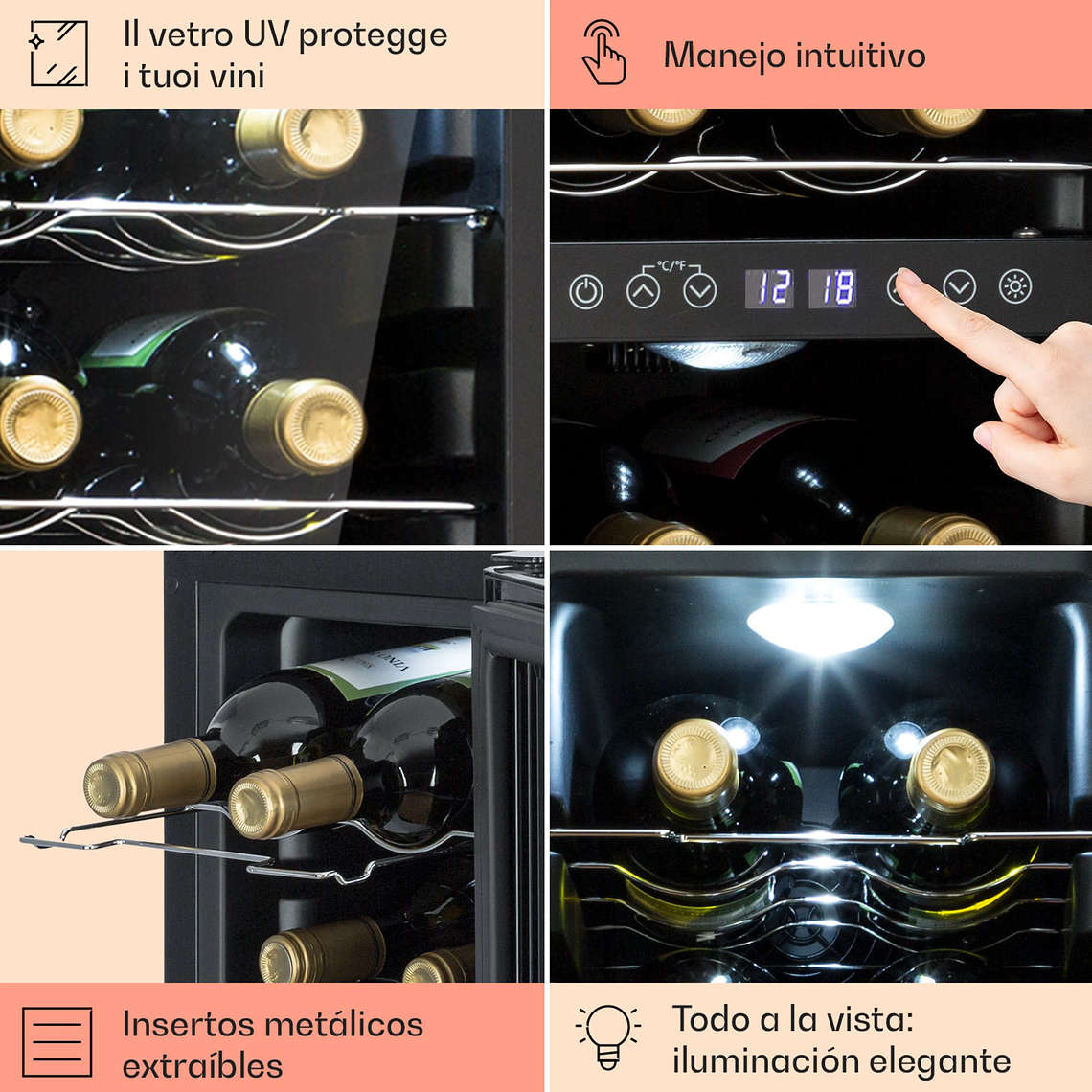 Shiraz 28,5cm 12 Botellas Vinoteca 2 Zonas Negro 9