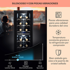 Shiraz 28,5cm 12 Botellas Vinoteca 2 Zonas Negro