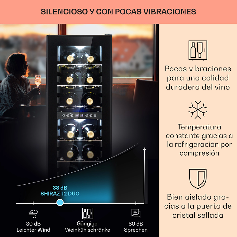 Shiraz 28,5cm 12 Botellas Vinoteca 2 Zonas Negro 2