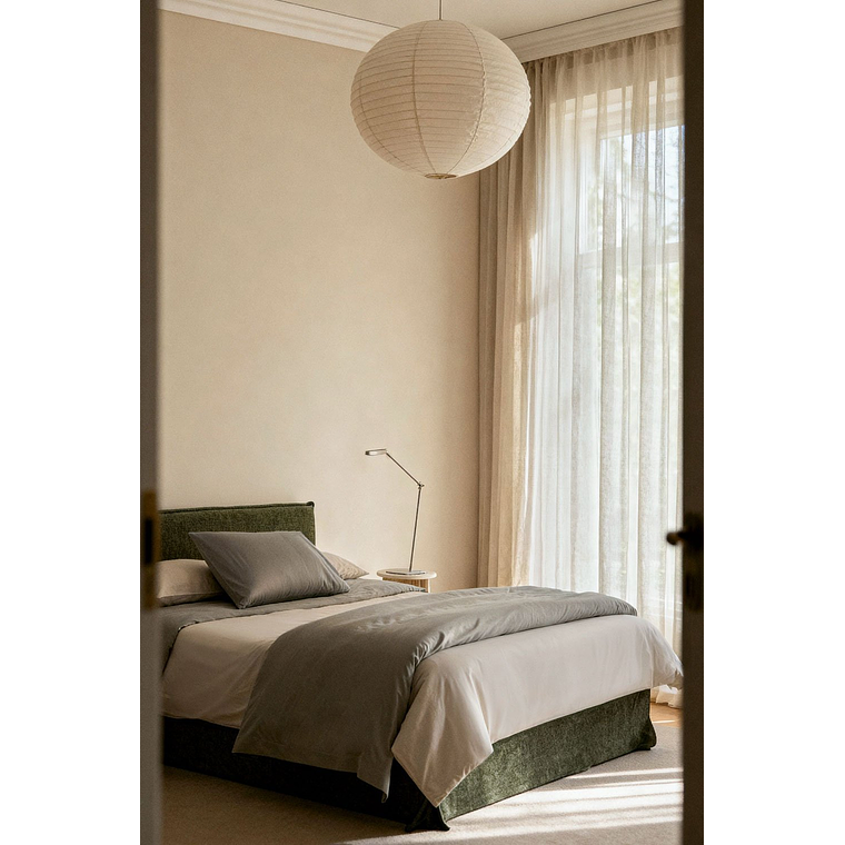 Cama para colchón 160x200cm con canapé abatible en chenilla verde salvia Lorea 1