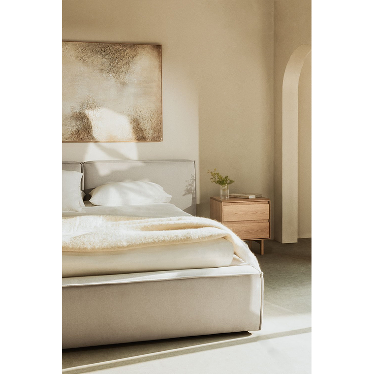 Cama para colchón 180x200cm con canapé abatible en chenilla blanco roto Lunari 1