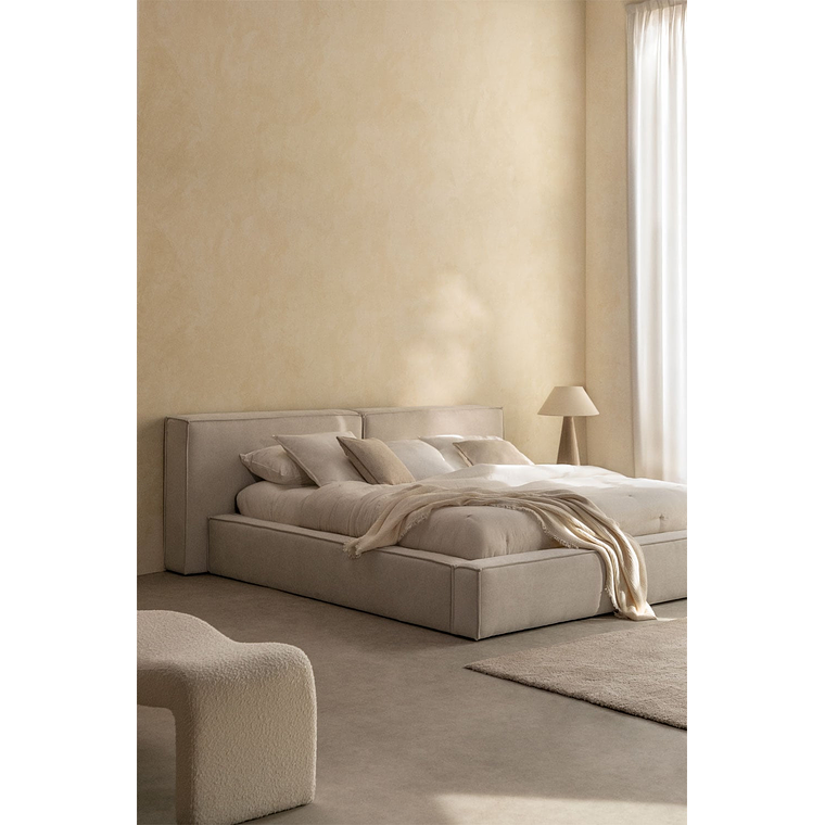 Cama para colchón 200x200cm con canapé abatible en chenilla blanco roto Lunari 1