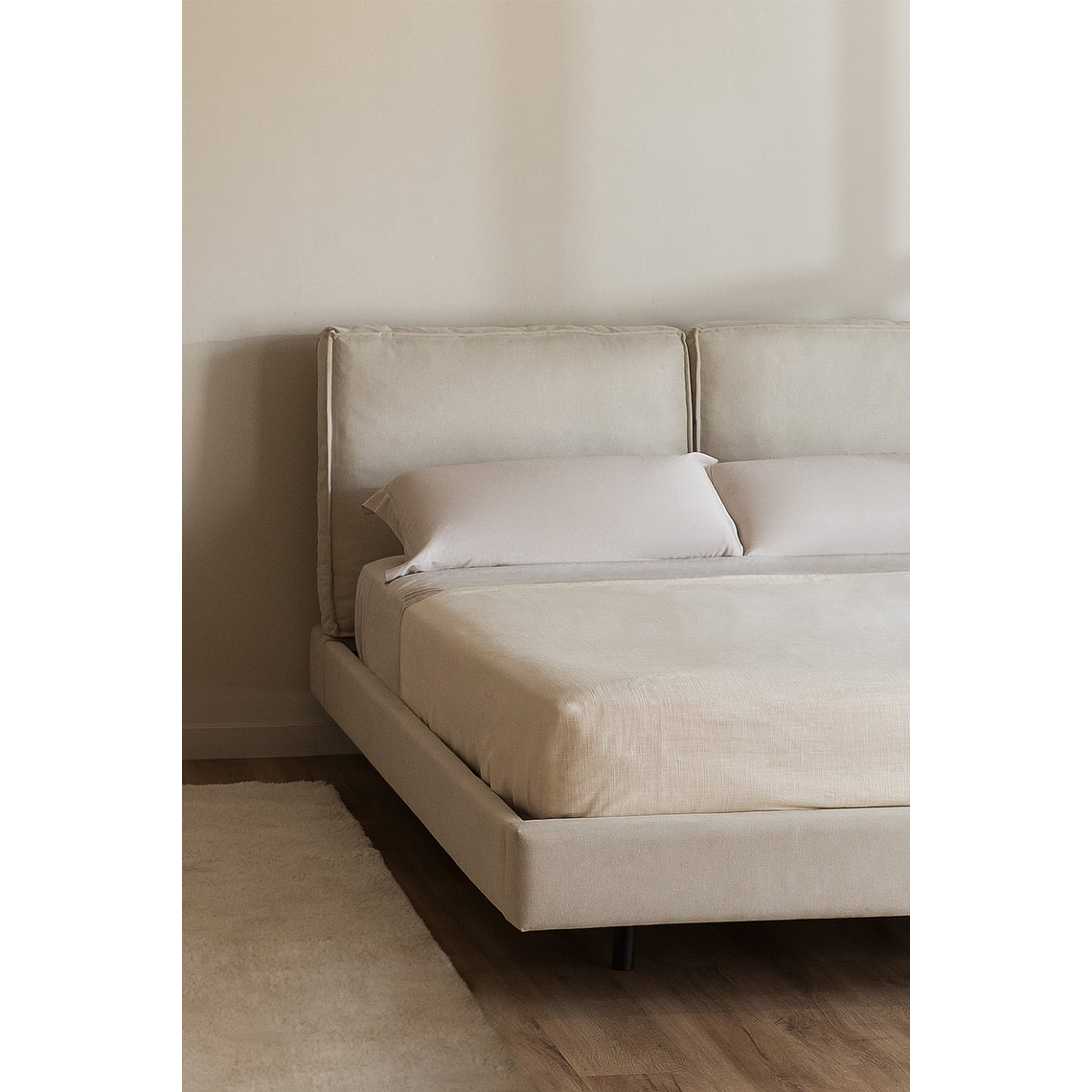 Cama tapizada para colchón 160x200cm blanco roto Ketia 1