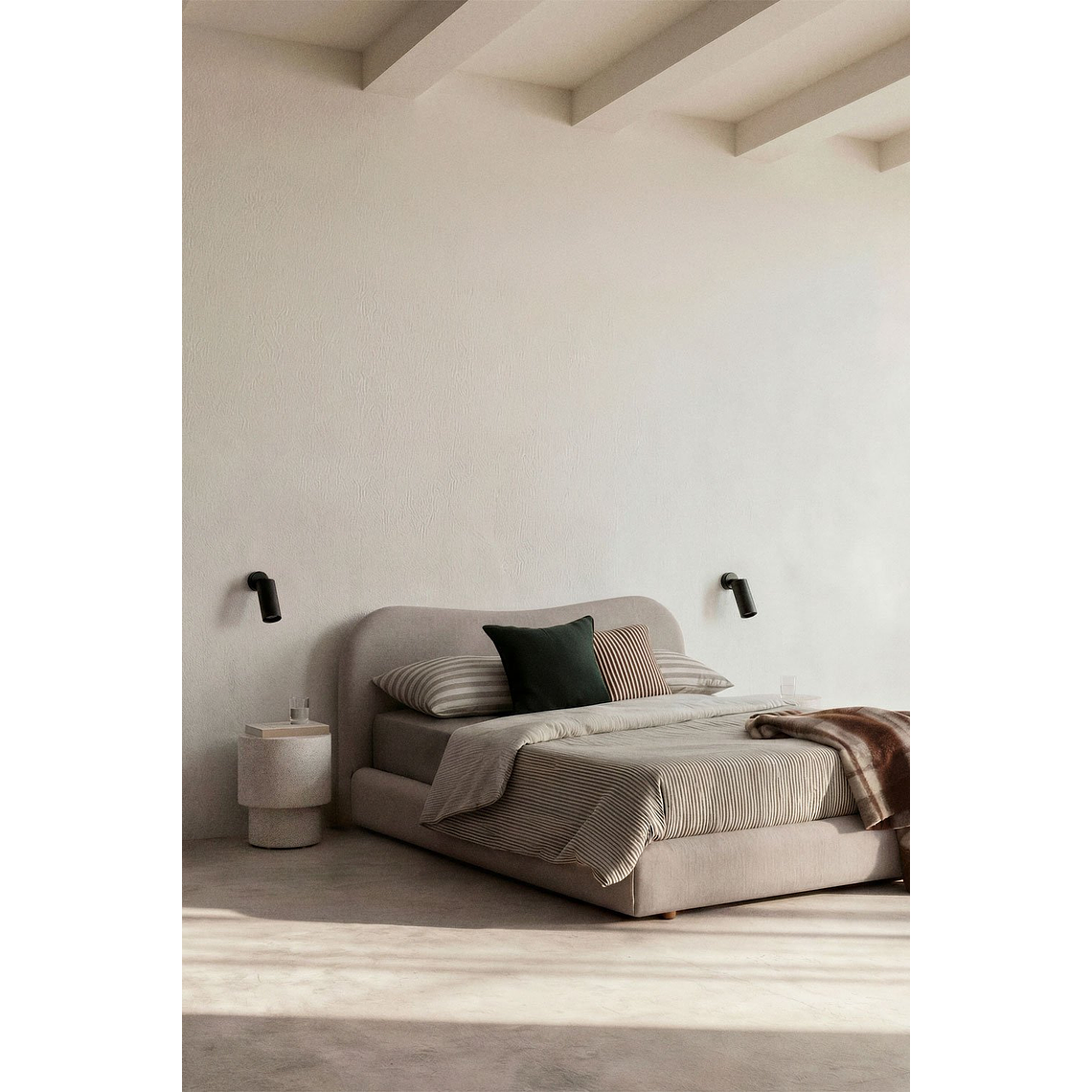 Cama para colchón 150x190cm con canapé abatible en tela beige crema Winselet 1