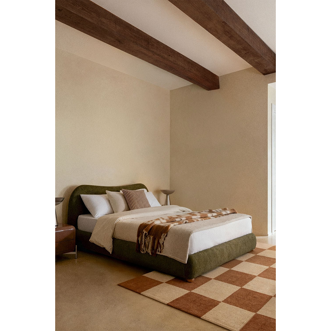 Cama para colchón 180x200cm con canapé abatible en tela verde salvia Winselet 1