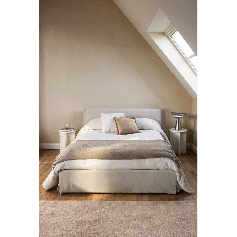 Cama para colchón 140x190 cm con canapé abatible tapizada en chenilla blanco roto Lorea 1