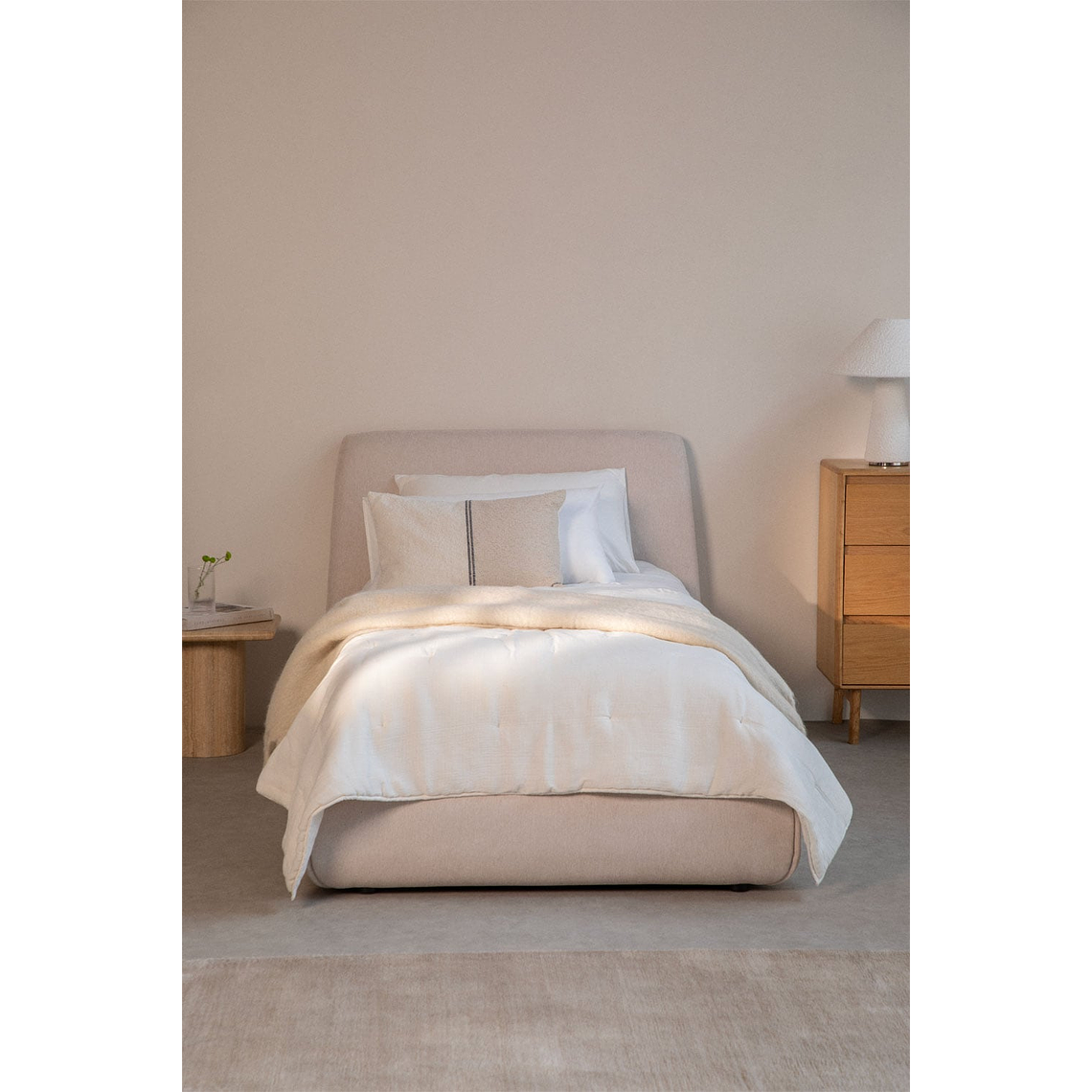 Cama para colchón 90x190cm con canapé abatible en tela beige crema Norena 1