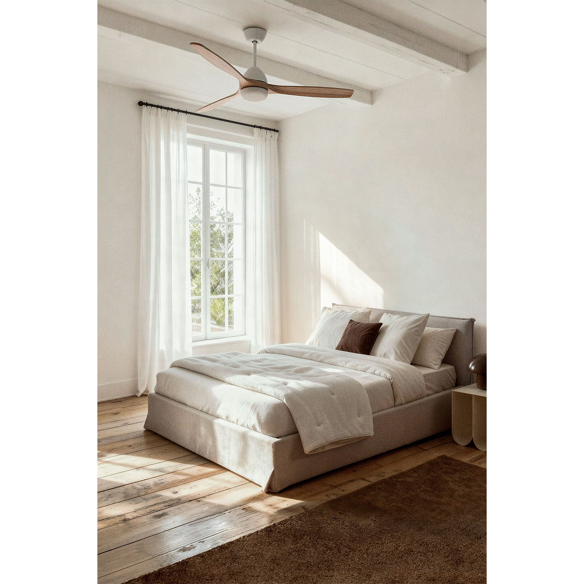 Cama para colchón 135x190cm con canapé abatible en chenilla blanco roto Lorea 1