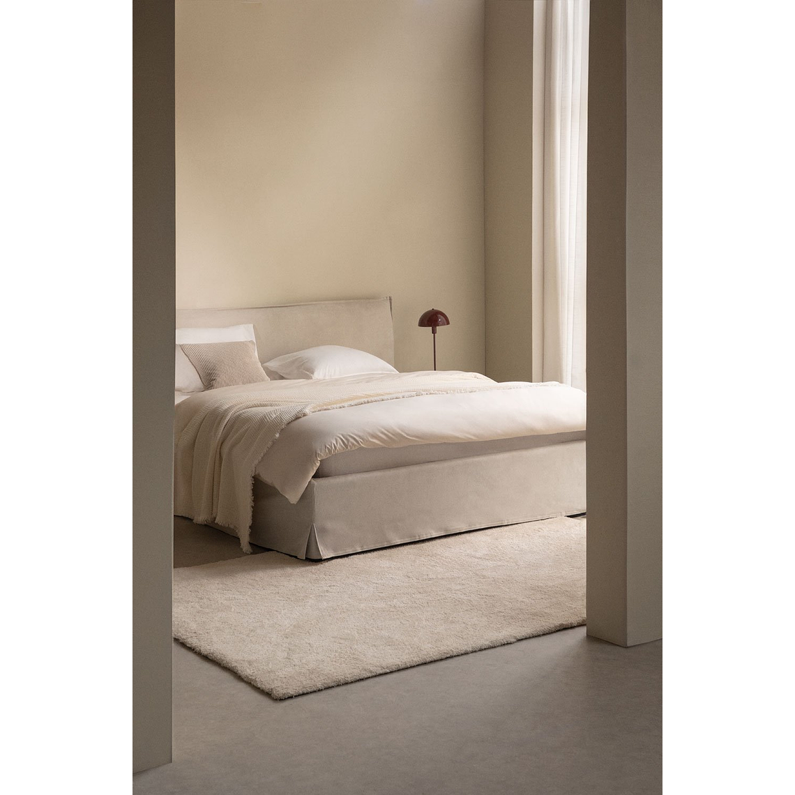 Cama para colchón 160x200cm con canapé abatible en chenilla blanco roto Lorea 1