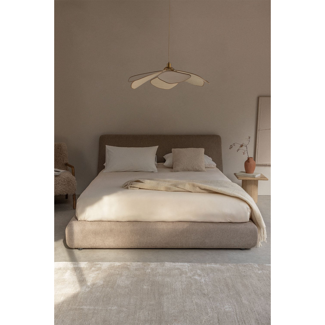 Cama para colchón 160x200cm con canapé abatible en tela marrón arena Norena 1