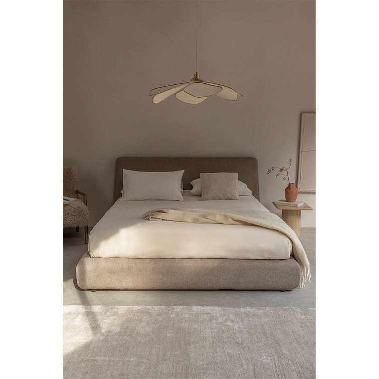 Cama para colchón 160x200cm con canapé abatible en tela marrón arena Norena 1