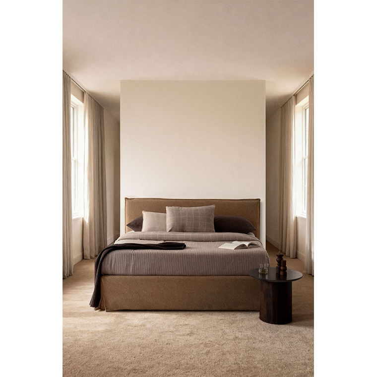 Cama para colchón 180x200cm con canapé abatible en bouclé marrón trigo Lorea 1