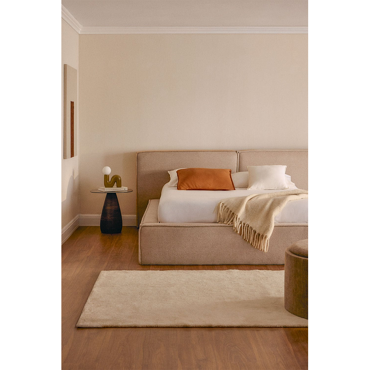 Cama para colchón 160x200cm con canapé abatible en chenilla blanco roto Lunari 1