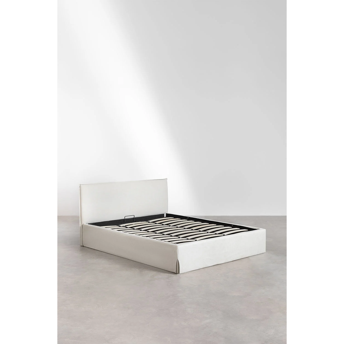 Cama para colchón 180x200cm con canapé abatible en chenilla blanco roto Lorea 3