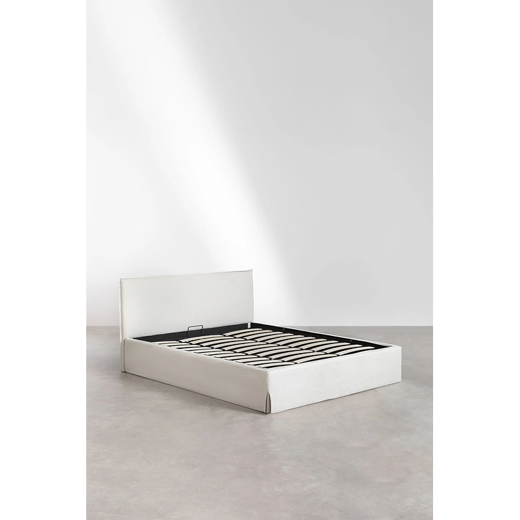 Cama para colchón 180x200cm con canapé abatible en chenilla blanco roto Lorea 3