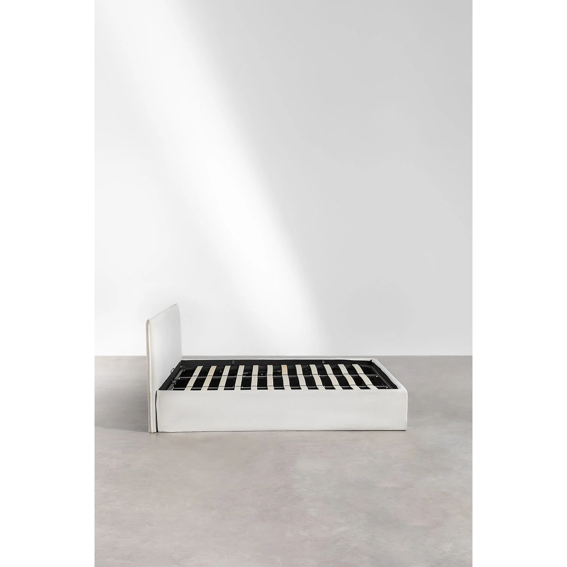 Cama para colchón 180x200cm con canapé abatible en chenilla blanco roto Lorea 4